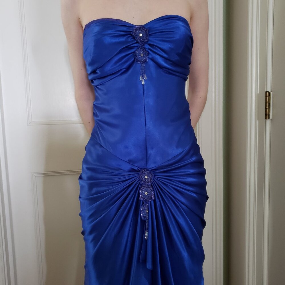 Blue strapless high low gown 1/2 - Picture 8 of 14